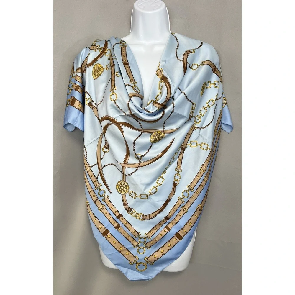 Womens Scarf Chains Blue Polyester Made In Italy 34x34